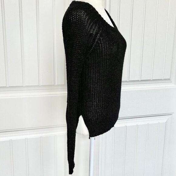 Heather by Bordeaux Black w/ Metallic Gold Flecks Loose Knit Round Neck Sweater - Picture 3 of 9